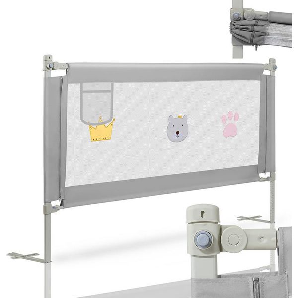 Fiqops 180Cm Protezione Letto Bambini Protezione Letto Regolabile In Altezza Protezione Anticaduta Per Bambini Protezione Letto Con Rete Arieggiata, Per Letto Famiglia E Lettino Grigio-image