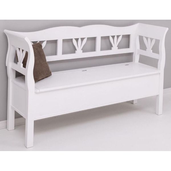Panca Country Casa Padrino Bianca 163 X 48 X H. 92 Cm - Panca In Legno Massello Con Contenitore - Mobili In Legno Massello - Mobili In Stile Country - Arredamento In Stile Country-image