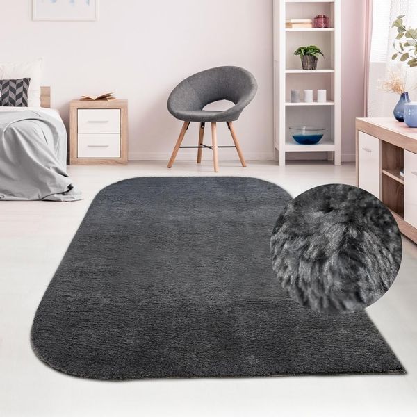 Tappeto Di Design Monocolore Con Angoli Arrotondati - Antracite Dimensioni - 160 X 230 Cm-image