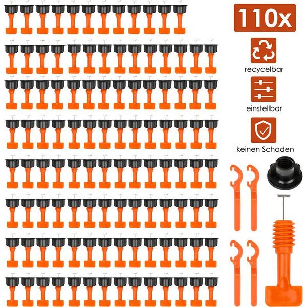 Jiubiaz 110X Sistema Di Livellamento Delle Piastrelle Livello Riutilizzabile Aiuto Per La Posa Delle Piastrelle Cunei In Plastica Per Pavimenti Strumenti Manuali Per Piastrelle Con 8PCS Chiave Per Piastrelle Per Pareti E Pavimenti-image