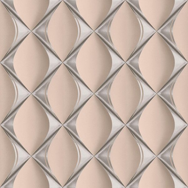 Carta Da Parati In Lana Con Ornamento Grafico Profhome 386914-GU Leggermente Goffrata Rosa Opalescente Argento Rosa Antico 5,33 M2-image