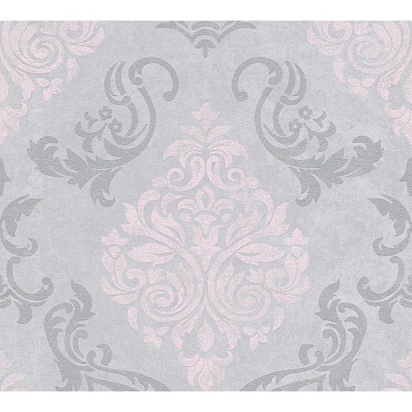 Carta Da Parati In Lana Ornamentale Profhome 953726-GU Leggermente Goffrata Grigio Argento Rosa 5,33 M2-image