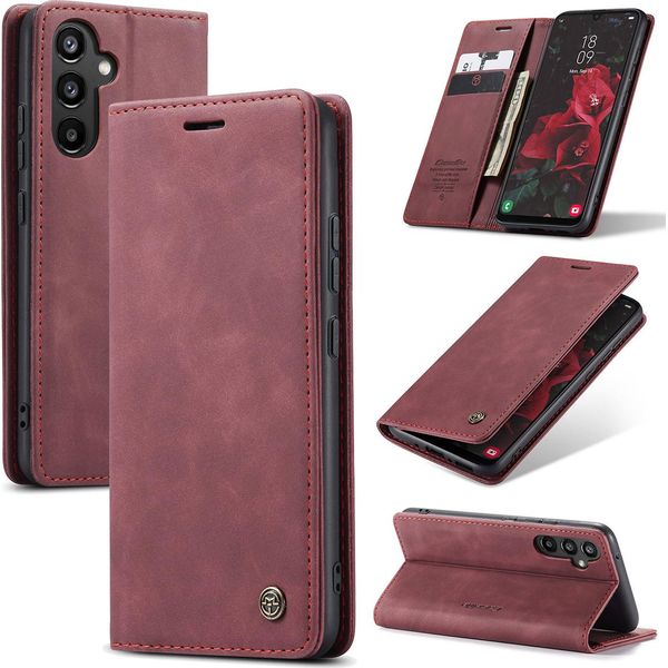 Custodia Galaxy A34 5G, Custodia Retrò In Finto Cuoio Con Funzione Stand Per Samsung Galaxy A34 5G Rosso-image