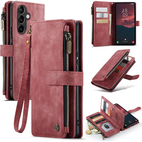Custodia Galaxy A54 5G, Custodia In Finto Cuoio Con Cerniera, Chiusura Magnetica, Tasca Per Carte, Supporto, Portafoglio, Custodia Protettiva Per Samsung Galaxy A54 5G Rosso-image