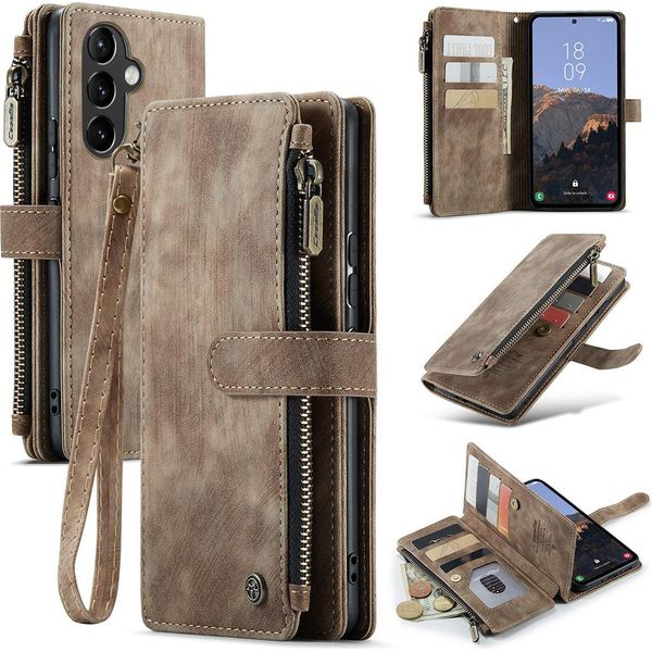 Galaxy A54 5G Case, Flip Pelle Zip Stand Funzione Custodia Protettiva Per Samsung Galaxy A54 5G Brown-image