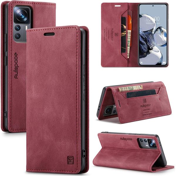 Xiaomi 12T Pro Case, Retro Custodia In Finto Cuoio, Stand E Custodia Protettiva Per Xiaomi 12T / 12T Pro Rosso-image