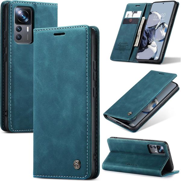 Xiaomi 12T Pro Case, Retro Custodia In Finto Cuoio Con Funzione Stand Per Xiaomi 12T / 12T Pro Blu-image