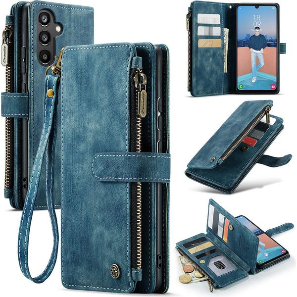 Custodia Galaxy A34 5G, Custodia In Finto Cuoio Con Cerniera, Chiusura Magnetica, Tasca Per Carte, Supporto, Portafoglio, Custodia Protettiva Per Samsung Galaxy A34 5G Blu-image