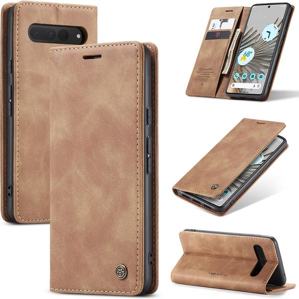 Google Pixel 7 Pro Case, Retro Custodia In Finto Cuoio Con Funzione Stand Custodia Protettiva Per Google Pixel 7 Pro Marrone-image