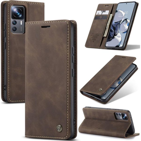 Xiaomi 12T Pro Case, Retro Custodia In Finto Cuoio Con Funzione Stand Per Xiaomi 12T / 12T Pro Coffee-image
