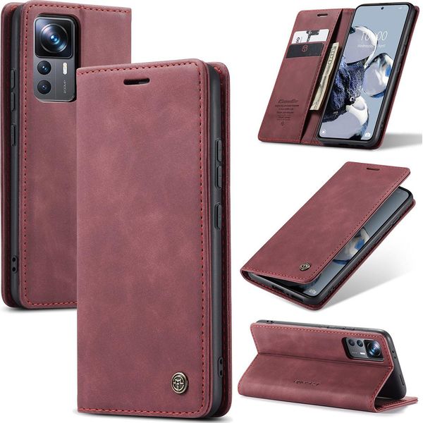 Xiaomi 12T Pro Case, Retro Custodia In Finto Cuoio Con Funzione Stand Per Xiaomi 12T / 12T Pro Rosso-image