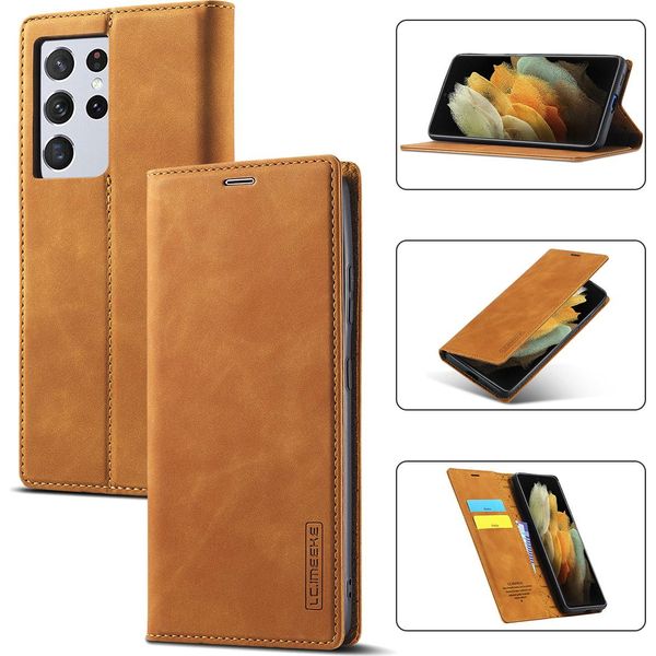 Galaxy S21 Ultra 5G Custodia In Pelle Con Funzione Stand E Portacarte, Custodia Design Portafoglio Per Samsung Galaxy S21 Ultra 5G Marrone-image