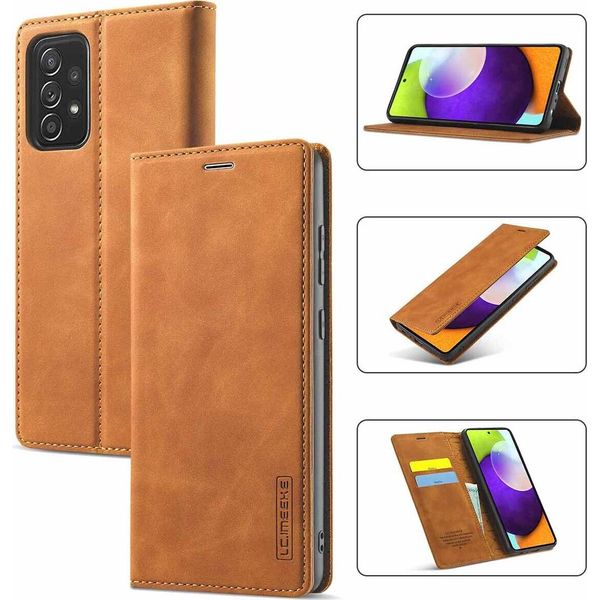 Galaxy A72 Custodia In Pelle Con Funzione Stand E Porta Carte, Custodia Design Portafoglio Per Samsung Galaxy A72 5G Marrone-image