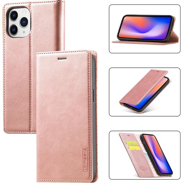 Custodia In Pelle Per Iphone 12 Pro Max Con Funzione Stand E Portacarte, Custodia Con Design A Portafoglio Per Iphone 12 Pro Max Rosa-image