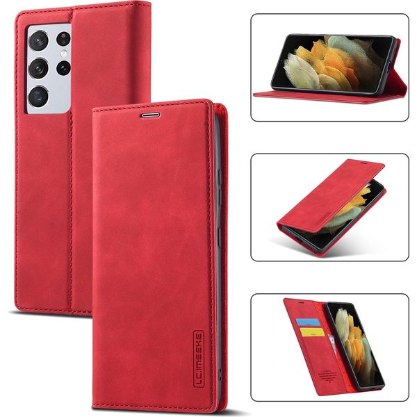 Galaxy S21 Ultra 5G Custodia In Pelle Con Funzione Stand E Porta Carte, Custodia Design Portafoglio Per Samsung Galaxy S21 Ultra 5G Rosso-image