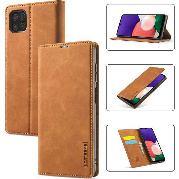 Galaxy A22 5G Custodia In Pelle Con Funzione Stand E Porta Carte, Custodia Design Portafoglio Per Samsung Galaxy A22 5G Marrone-image