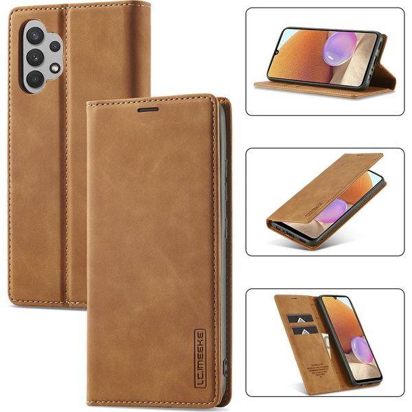 Galaxy A32 5G Custodia In Pelle Con Funzione Stand E Porta Carte, Custodia Design Portafoglio Per Samsung Galaxy A32 5G Marrone-image