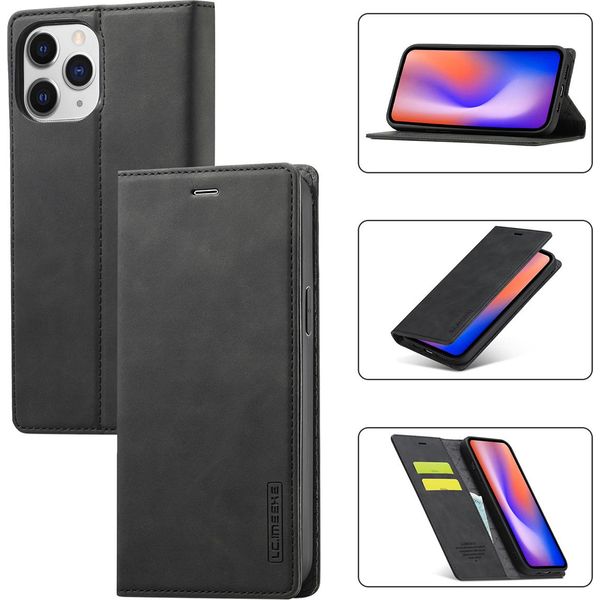 Iphone 12 Pro Custodia In Pelle Con Funzione Stand E Porta Carte Di Credito, Custodia Design Portafoglio Per Iphone 12 / Iphone 12 Pro Nero-image