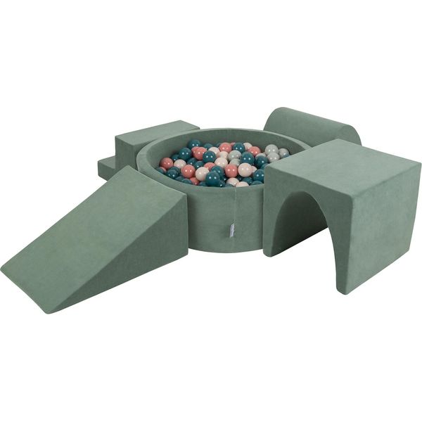 Parco Giochi Kiddymoon Con Palline Di Schiuma Verde Bosco: Turchese Scuro-Beige Pastello-Verde-Grigio Capelli Piscina 200/Club L/Solco/Tunnel/Scala Parco Giochi-image