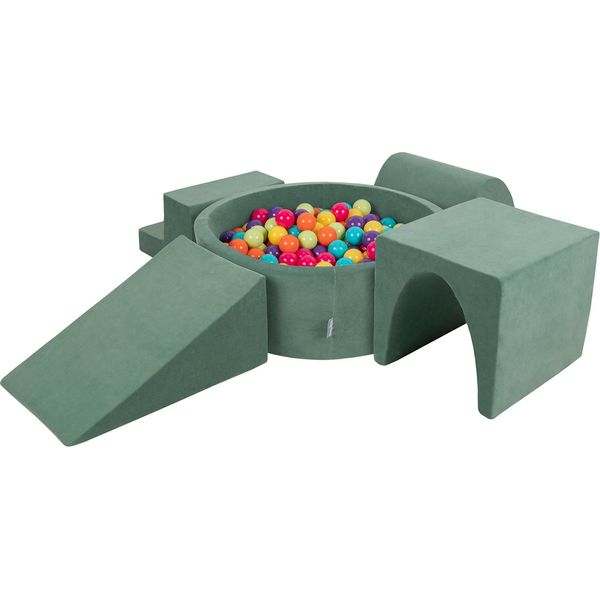 Parco Giochi Kiddymoon Con Palline Di Schiuma Verde Bosco: Verde Chiaro-Giallo-Turchese-Arancione-Rosa Scuro-Viola Piscina 200/Cuneo L/Solco/Tunnel/Scala Parco Giochi Giocattolo-image