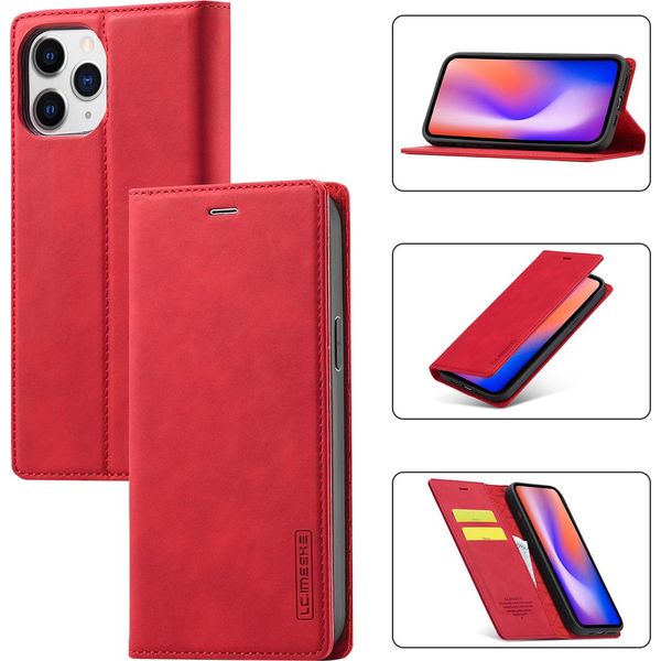 Iphone 12 Pro Custodia In Pelle Con Funzione Stand E Portacarte, Custodia Con Design A Portafoglio Per Iphone 12 / Iphone 12 Pro Rosso-image