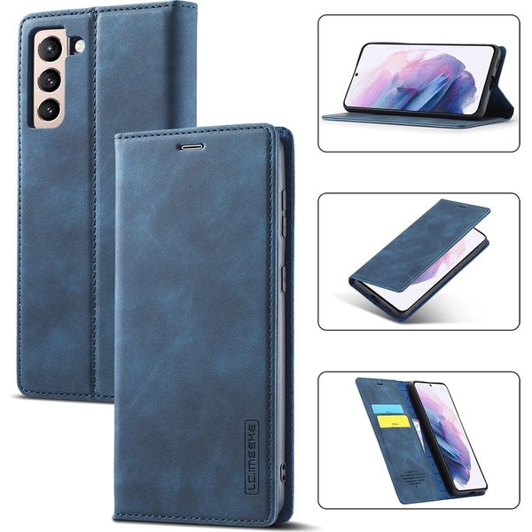 Galaxy S21 5G Custodia In Pelle Con Funzione Stand E Porta Carte, Custodia Design Portafoglio Per Samsung Galaxy S21 5G Blu-image