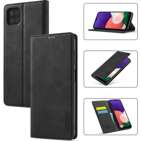 Galaxy A22 5G Custodia In Pelle Con Funzione Stand E Porta Carte, Custodia Design Portafoglio Per Samsung Galaxy A22 5G Nero-image
