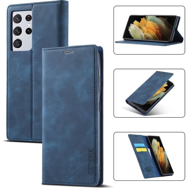 Galaxy S21 Ultra 5G Custodia In Pelle Con Funzione Stand E Porta Carte, Custodia Design Portafoglio Per Samsung Galaxy S21 Ultra 5G Blu-image