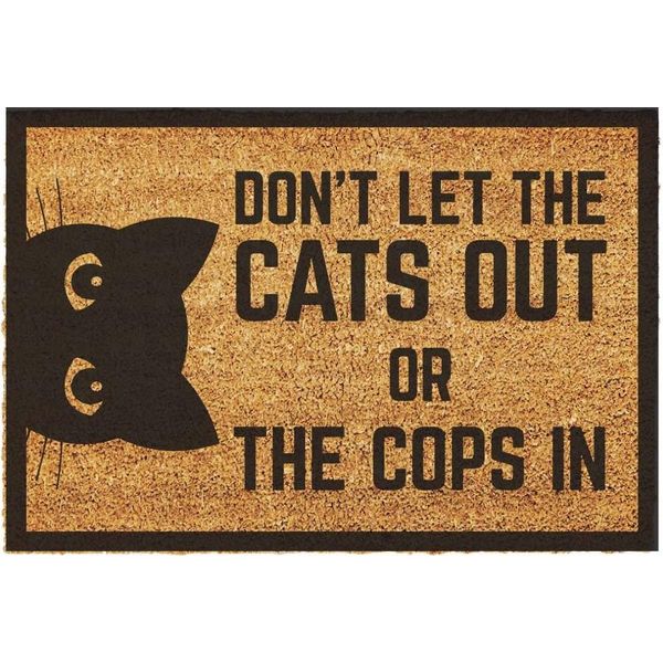 Zerbino Giftstory In Cocco Cats & Cops - Zerbino Regalo Per La Porta D'ingresso - Zerbino Di Benvenuto - Zerbino Divertente - Dimensioni: 80X50 Cm-image