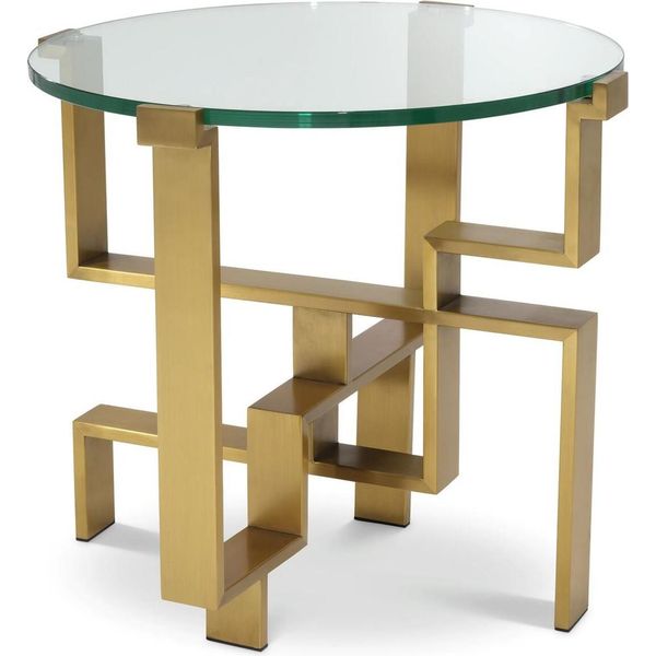 Tavolino Casa Padrino In Ottone Ø 60 X H. 54,5 Cm - Tavolino Rotondo In Acciaio Inox Con Piano In Vetro - Mobili - Mobili Per Il Soggiorno - Mobili Per Hotel - Arredi - Arredi Per Il Soggiorno-image