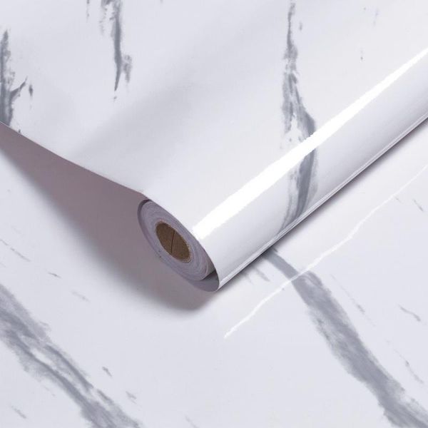 Jopassy 500Cm X 61Cm Mobili Foil Adesivo Vinile Autoadesivo Carta Da Parati Cucina Adesivo Foil Glitter Impermeabile 1 Rotolo Marmorizzato - Bianco-image