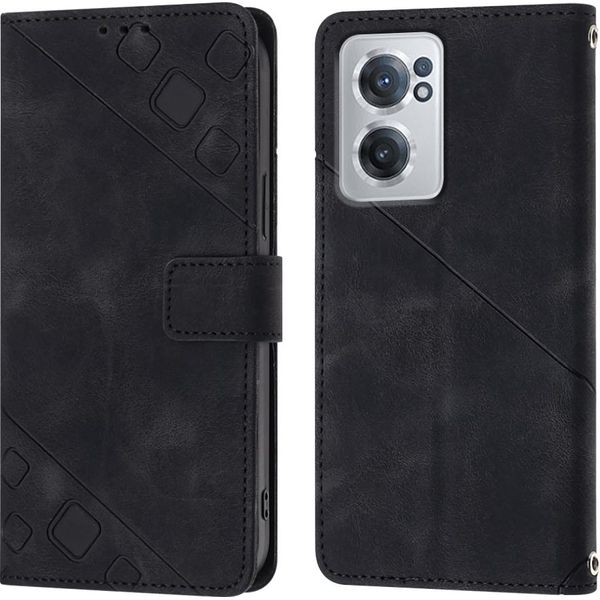 Custodia Per Oneplus Nord Ce 2 5G In Rilievo Custodia A Portafoglio In Pelle Flip Con Funzione Stand Nero-image