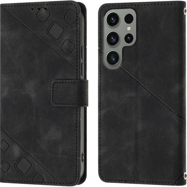 Custodia Per Samsung Galaxy S23 Ultra In Rilievo Custodia A Portafoglio In Pelle Flip Con Funzione Stand Nero-image