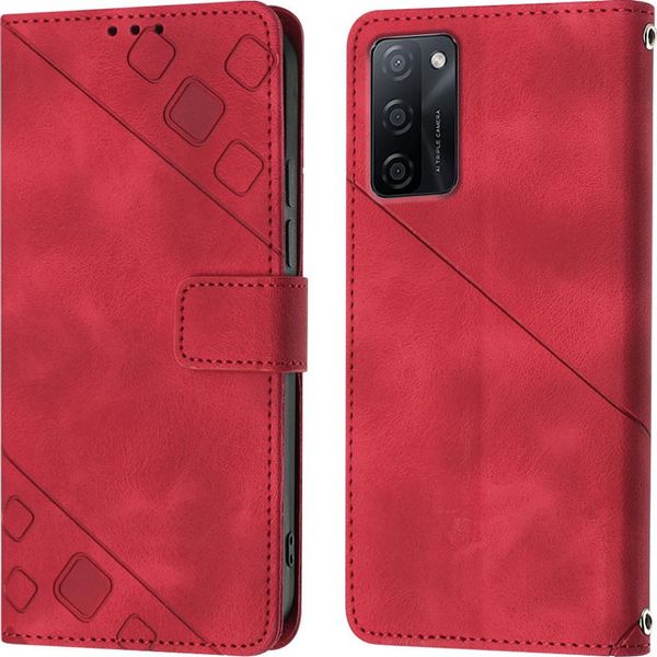 Custodia Per Oppo A55S 5G In Rilievo Custodia Portafoglio In Pelle Flip Con Funzione Stand Rosso-image