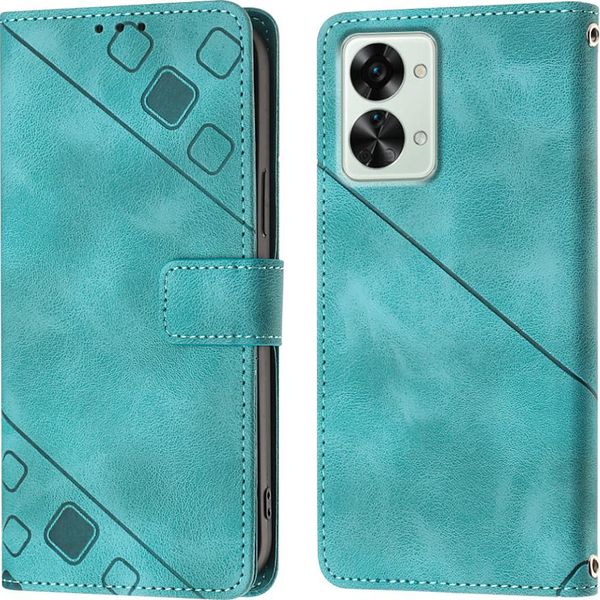 Custodia Per Oneplus Nord 2T 5G In Rilievo Custodia A Portafoglio In Pelle Flip Con Funzione Stand Verde-image