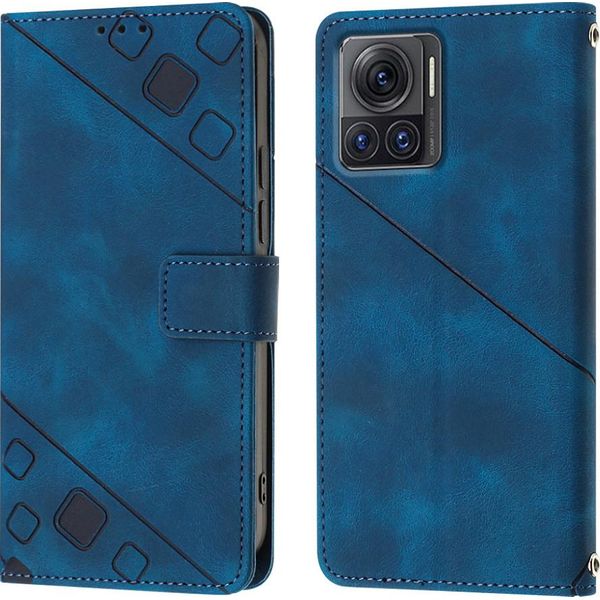 Custodia Per Motorola Moto X30 Pro 5G In Rilievo Custodia A Portafoglio In Pelle Flip Con Funzione Stand Blu-image