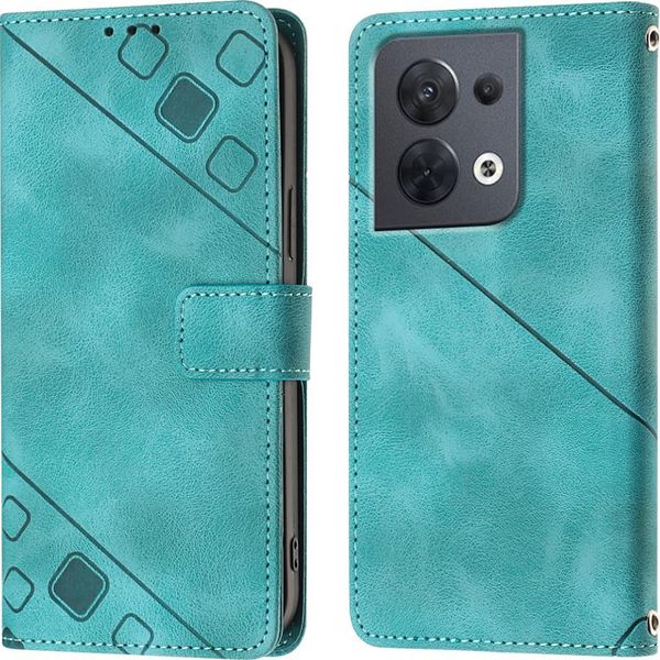 Custodia Per Oppo Reno8 5G In Rilievo Custodia A Portafoglio In Pelle Flip Con Funzione Stand Verde-image