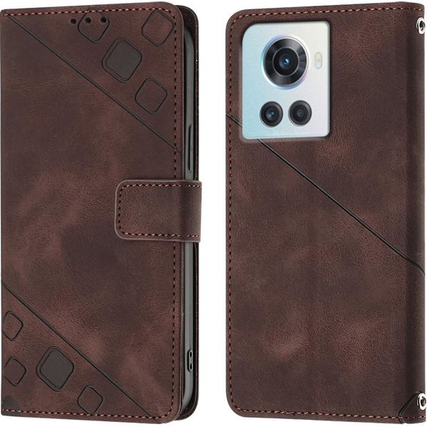 Custodia Per Oneplus Ace 5G In Rilievo Custodia A Portafoglio In Pelle Flip Con Funzione Stand Marrone-image