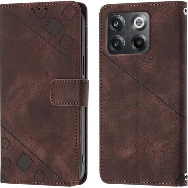 Custodia Per Oneplus 10T 5G In Rilievo Custodia A Portafoglio In Pelle Flip Con Funzione Stand Marrone-image