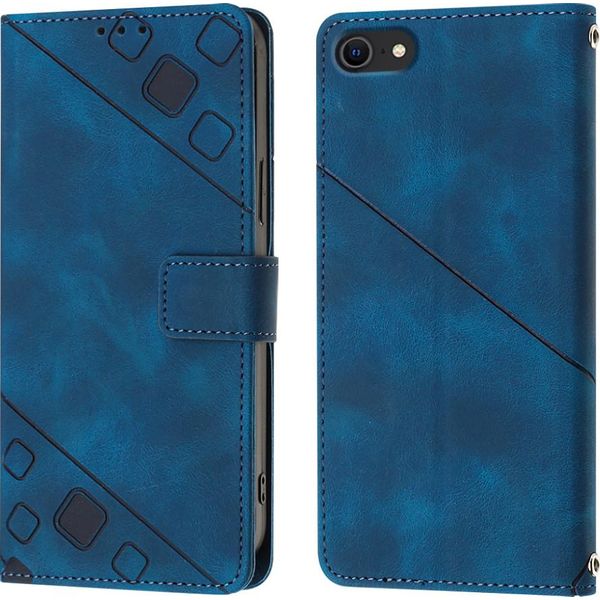 Custodia Per Iphone Se (2022) Se 2020 8 7 In Rilievo Custodia A Portafoglio In Pelle Flip Con Funzione Stand Blu-image