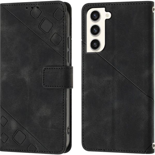 Custodia Per Samsung Galaxy S23+ In Rilievo Custodia A Portafoglio In Pelle Flip Con Funzione Stand Nero-image