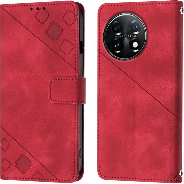Custodia Per Oneplus 11 Custodia A Portafoglio In Pelle In Rilievo Con Funzione Di Supporto Rosso-image