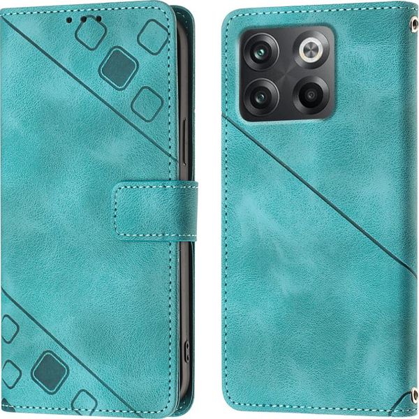 Custodia Per Oneplus 10T 5G In Rilievo Custodia A Portafoglio In Pelle Flip Con Funzione Stand Verde-image