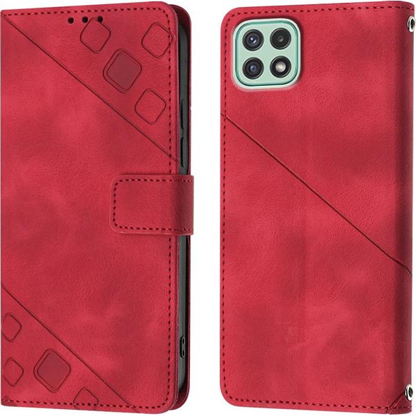 Custodia Per Samsung Galaxy A22 5G In Rilievo Custodia A Portafoglio In Pelle Flip Con Funzione Stand Rosso-image