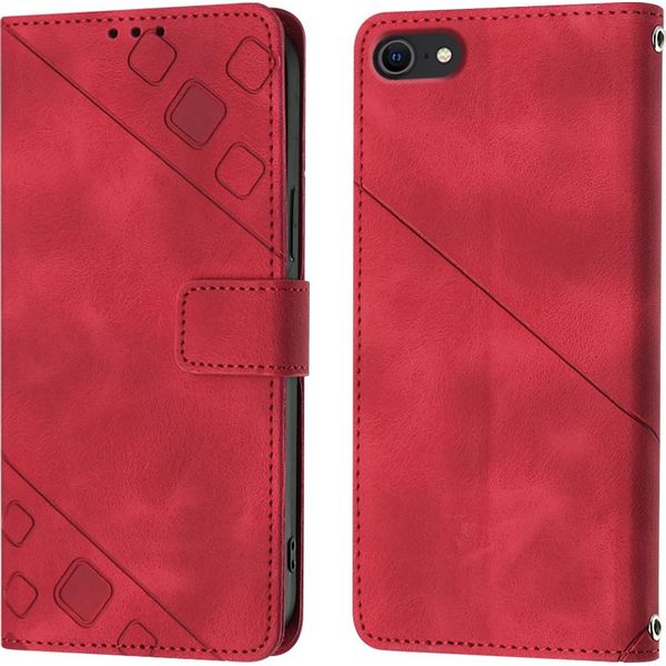 Custodia Per Iphone Se (2022) Se 2020 8 7 In Rilievo Custodia A Portafoglio In Pelle Flip Con Funzione Stand Rosso-image