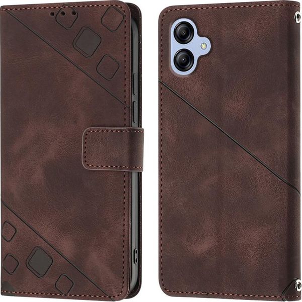 Custodia Per Samsung Galaxy A04E In Rilievo Custodia A Portafoglio In Pelle Flip Con Funzione Stand Marrone-image