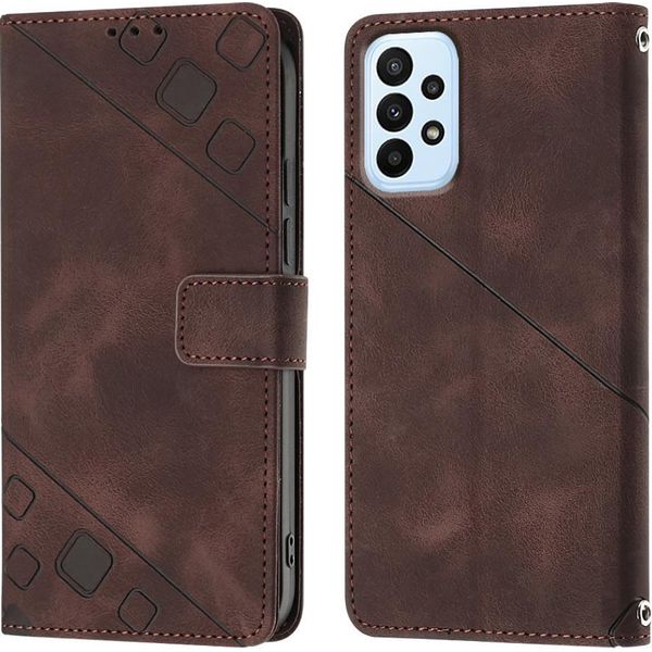 Custodia Per Samsung Galaxy A13 4G In Rilievo Custodia A Portafoglio In Pelle Flip Con Funzione Stand Marrone-image