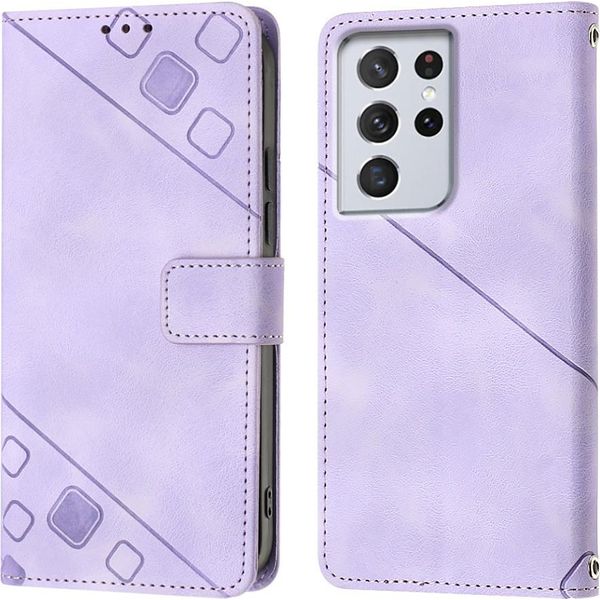Custodia Per Samsung Galaxy S21 Ultra 5G In Rilievo Custodia A Portafoglio In Pelle Flip Con Funzione Stand Viola-image