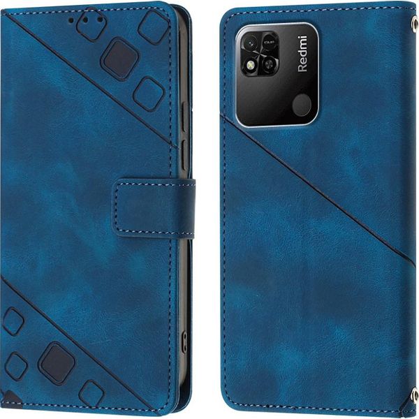 Cover Per Xiaomi Redmi 10A Embossed Flip Leather Wallet Case Con Stand Blu-image