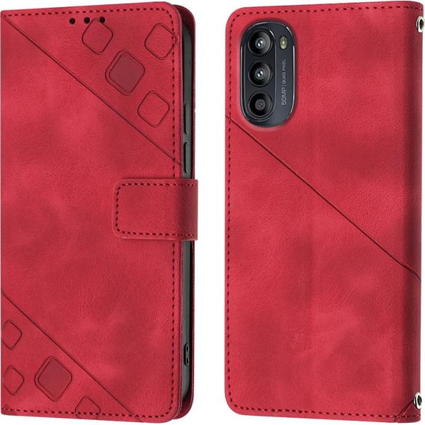 Custodia Per Motorola Moto G52 In Rilievo Custodia A Portafoglio In Pelle Flip Con Funzione Stand Rosso-image
